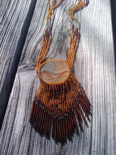 Picture jasper set in seed beads